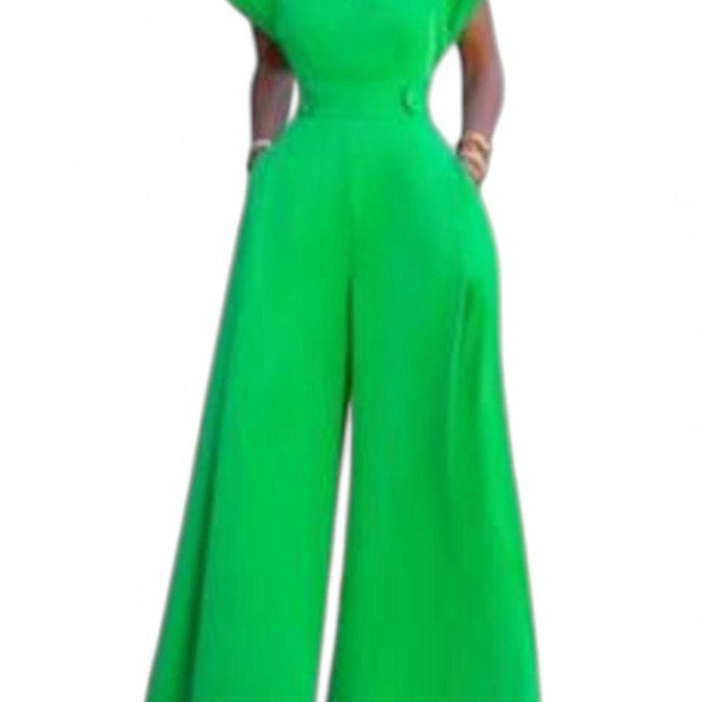 UOOZEE Women's Elegant Cap Sleeve V-Neck Wide Leg Jumpsuit